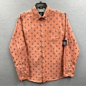 NWT Artistry in Motion Shirt Men’s M Long Sleeve Pale Red Blue Anchors All Over